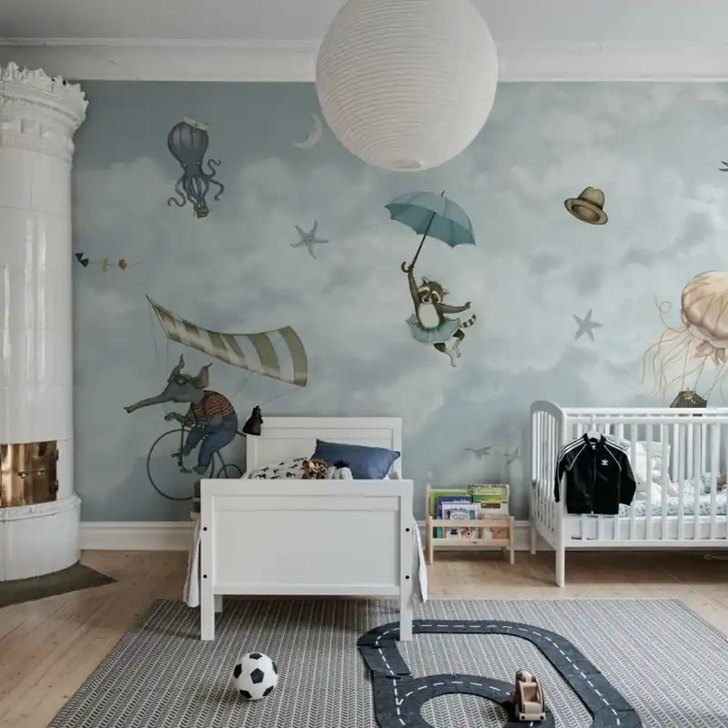 In the Clouds, Light Blue, Rebel Walls Tapet Decorativ pentru Camera Copiilor - Într-un Nor Cumpără online