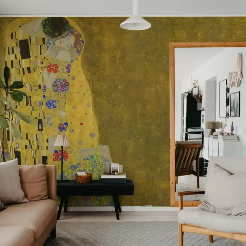 Ofertă The Kiss Repeatable, Rebel Walls Tapet cu Sărutul lui Klimt - Adaugă o notă de eleganță spațiului tău!