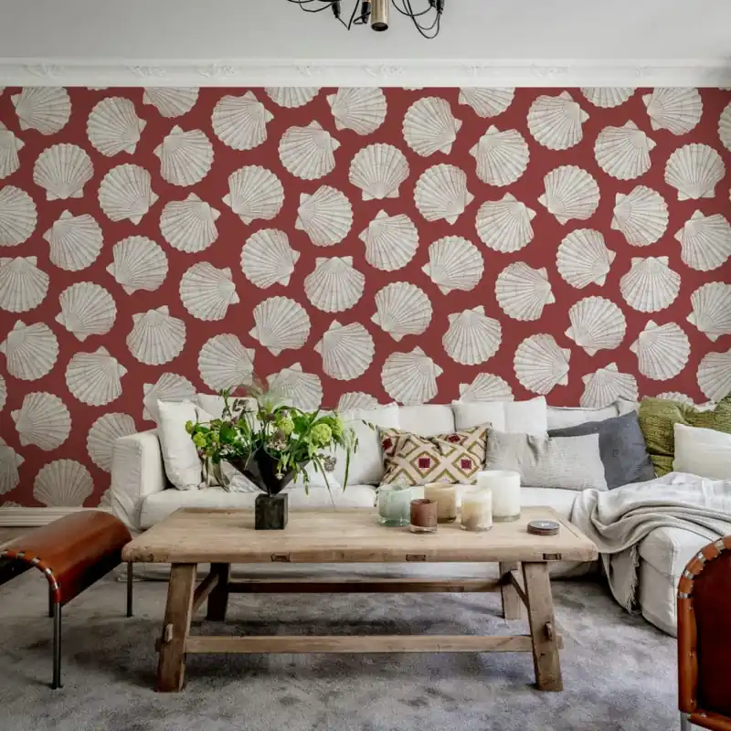 Cel mai bun preț Bold Shell, Red, Rebel Walls Tapet cu model de scoici - Adăugați eleganță casei dumneavoastră