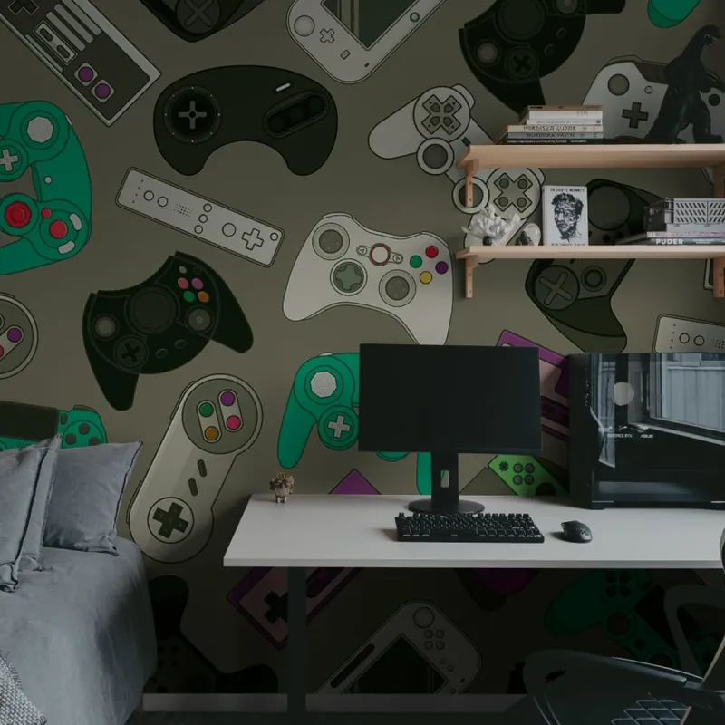 Controls, Lilac, Rebel Walls Tapet Modern Cu Controlere De Joc Premium