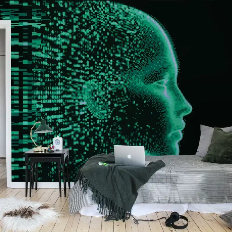 Cel mai bun preț Siri, Neon, Rebel Walls Tapet modern cu profil digital verde neon