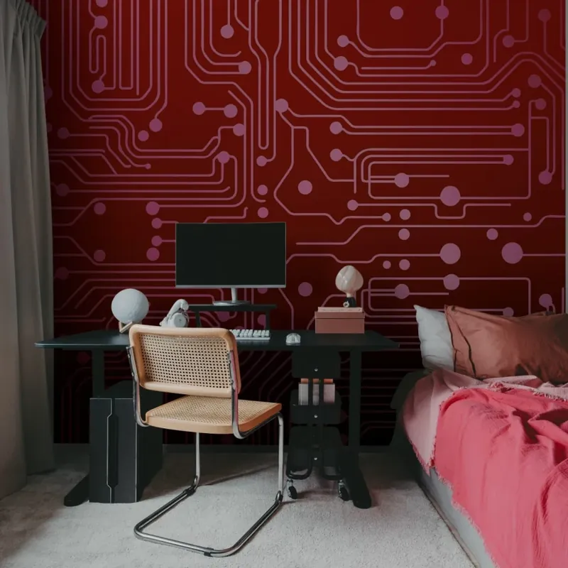 Reducere Circuit Board, Red, Rebel Walls Tapet Modern cu Circuit Imprimat