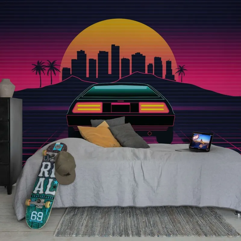 Delorian, Night, Rebel Walls Tapet modern cu design retro futuristic Ofertă limitată