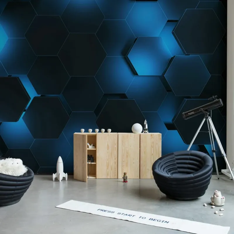 Lichidare de stoc Hexagon, Blue, Rebel Walls Adaugă o notă de eleganță și modernitate casei tale cu un cu design geometric modern.