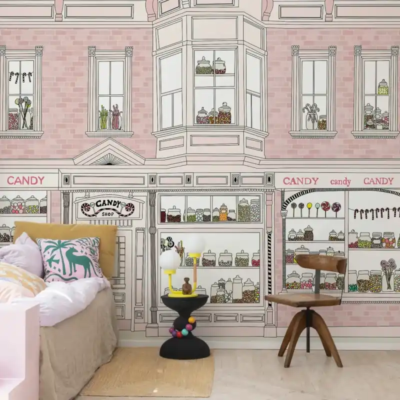 Candyshop, Pink, Rebel Walls Tapet cu bomboane pentru un decor dulce și jucăuș Nu rata