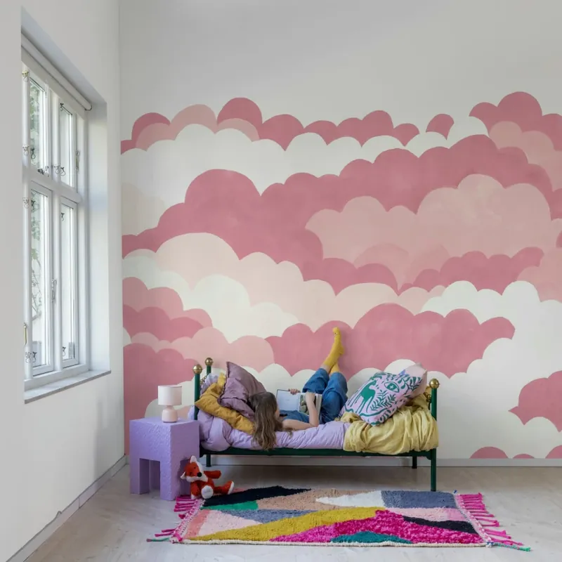 Popular Dreamy Clouds, Pink, Rebel Walls Tapet cu nori roz pentru dormitor