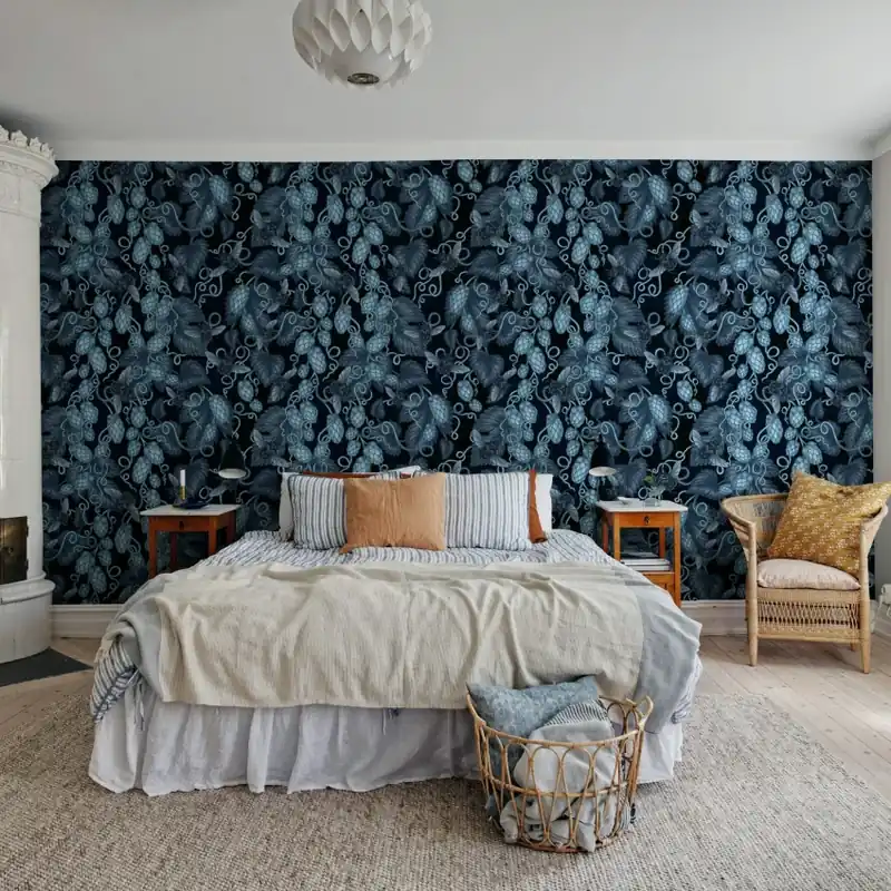 Preț mic Hop Garden, Blue, Rebel Walls Tapet Floral Modern pentru Dormitor, Living sau Birou