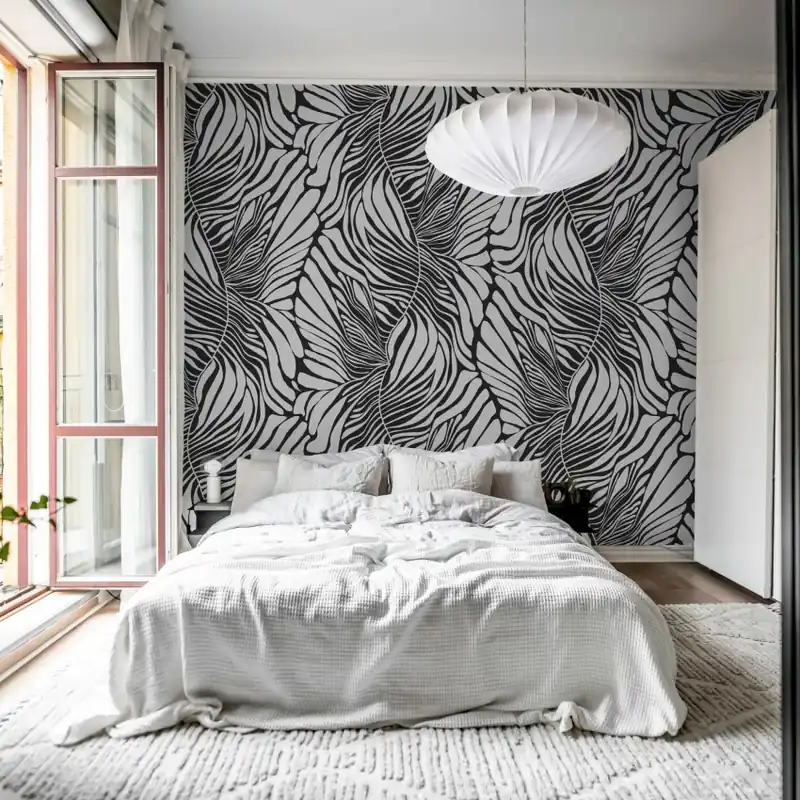 Retur gratuit Seagrass, Graphite, Rebel Walls Tapet abstract cu frunze Seagrass, Graphite