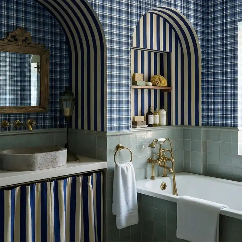 No. 6 - St. Andrews, VLAdiLA Tapet Carouri Albastre - Eleganță Clasică pentru Baie Ofertă exclusivă