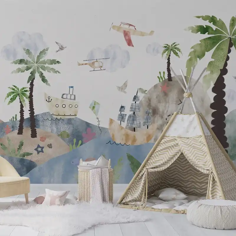 Doar azi Island Dreams Pastel, Dream Prints Tapet decorativ pentru copii cu motive insulare