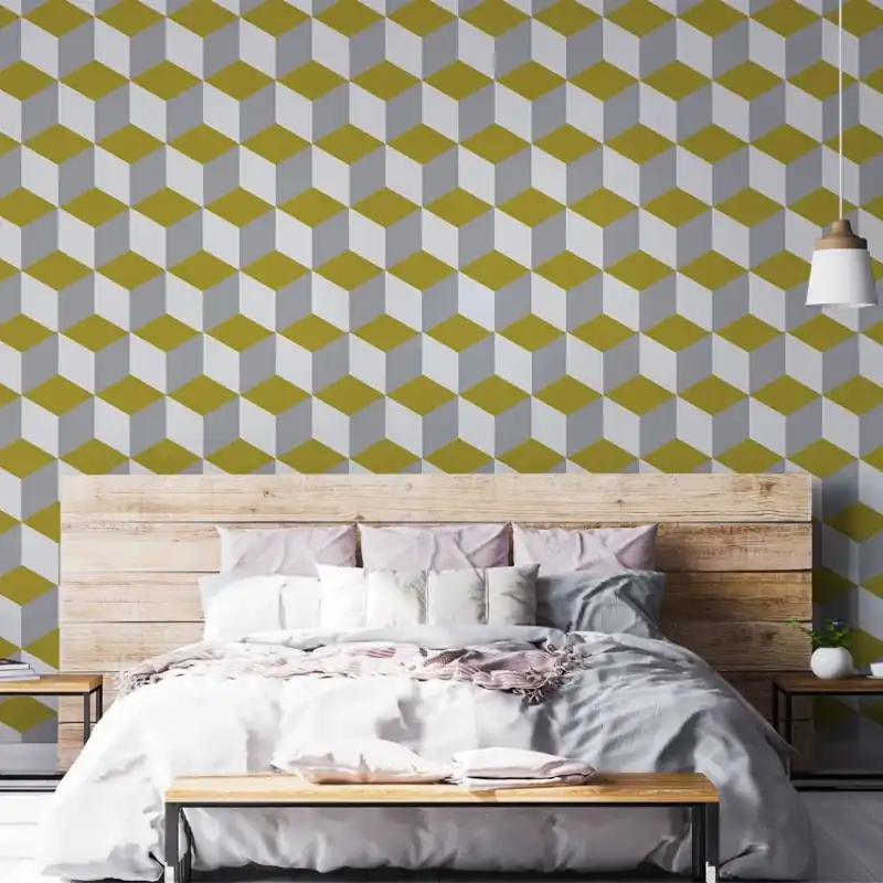 Yellow and White Cube, VLAdiLA Tapet Geometric - Yellow and White Cube Doar azi