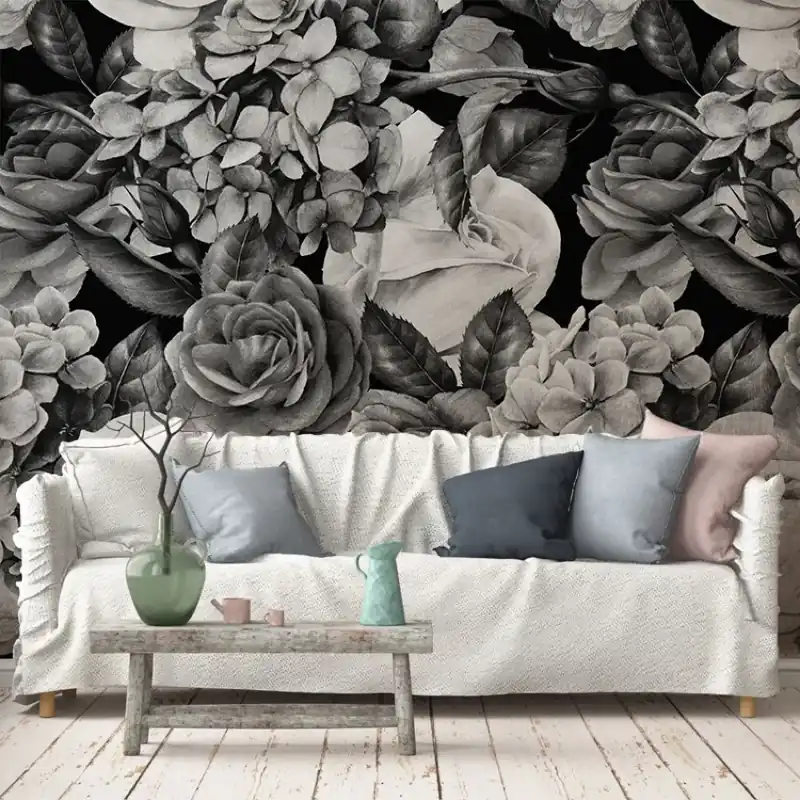 Premium B&W Flowers, VLAdiLA Tapet floral elegant, cu design minimalist