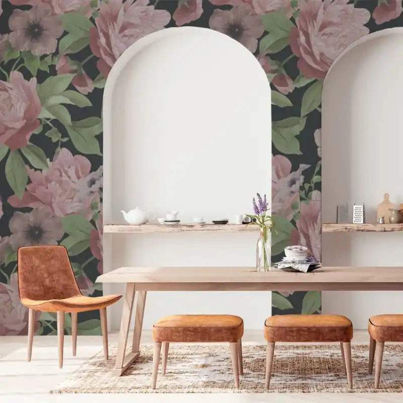 Calitate înaltă Soft Flowers, VLAdiLA Tapet cu flori delicate si frunze bogate