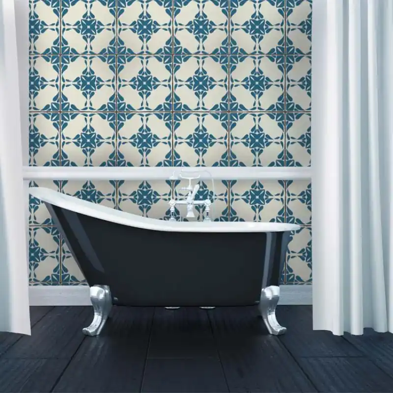 Vintage Blue Tiles, VLAdiLA Tapet pentru Baie cu Design Elegant - Vintage Blue Tiles Ofertă specială