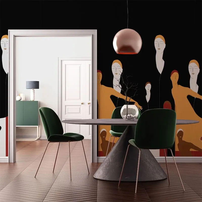 Barkers Department Store Black, VLAdiLA Tapet modern cu femei stilizate pe un fundal negru Calitate înaltă