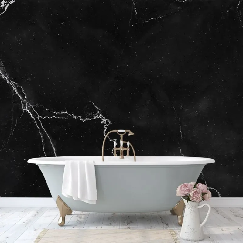 Black Marble, VLAdiLA Tapet cu aspect de marmură neagră pentru o baie modernă Reduceri
