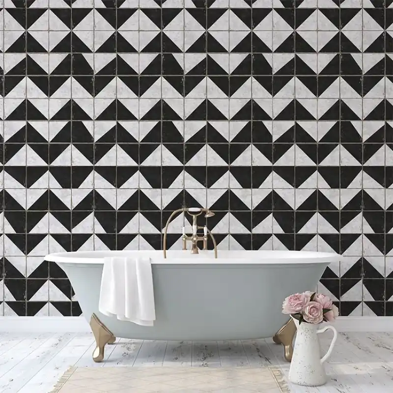 Chilipir Eden Theatro, VLAdiLA Tapet geometric cu triunghiuri alb-negru pentru baie