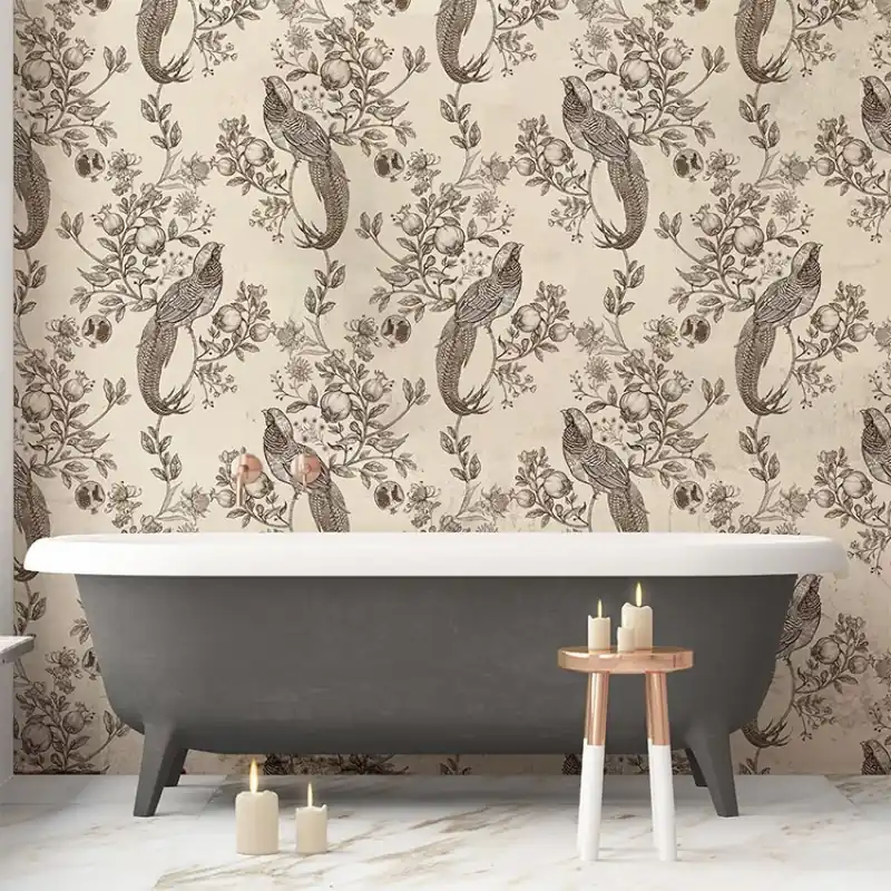 Ofertă exclusivă Pomegranate Garden in Coper, VLAdiLA Tapet cu păsări și flori - Design rafinat