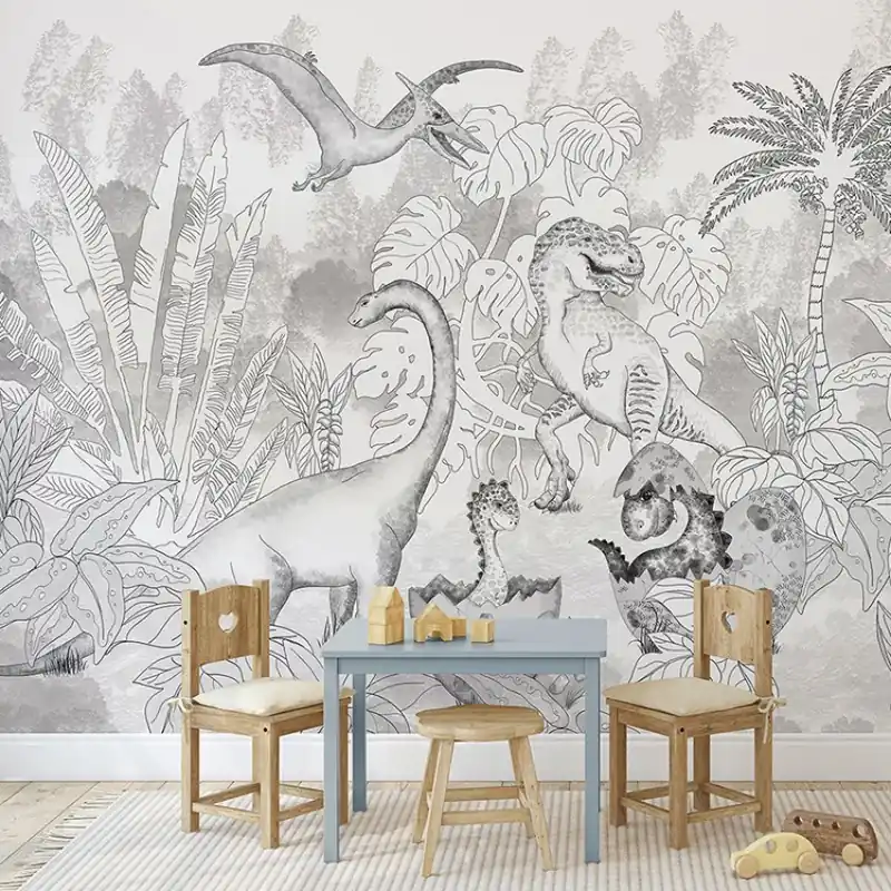 Lichidare de stoc David‘s Dino in Grey, VLAdiLA Tapet cu dinozauri pentru camera copilului