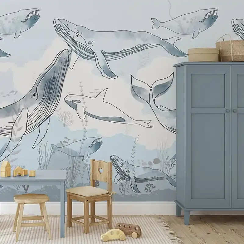 Moises‘s ark, VLAdiLA Tapet cu Balene Albastre pentru un Decor Marin Elegant Disponibil imediat