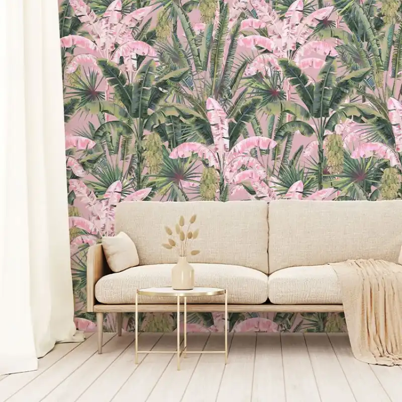 Blush Groove in pink jungle, VLAdiLA Tapet cu frunze de palmier roz - Adaugă un strop de exotism în casa ta! Cumpărături sigure