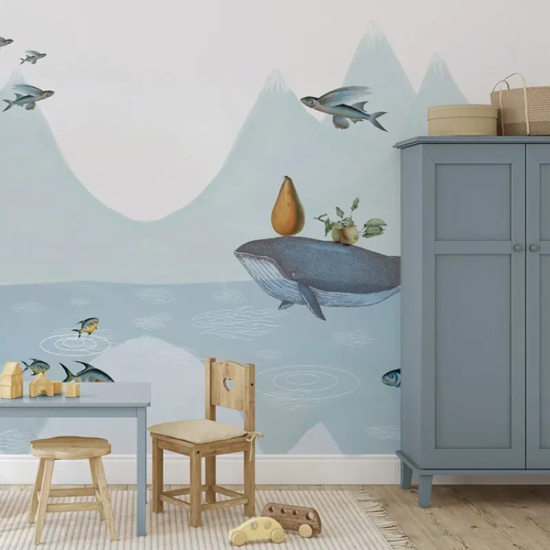 Calitate înaltă The Fish Can Fly, VLAdiLA Fototapet cu Pești Zburători și Balene