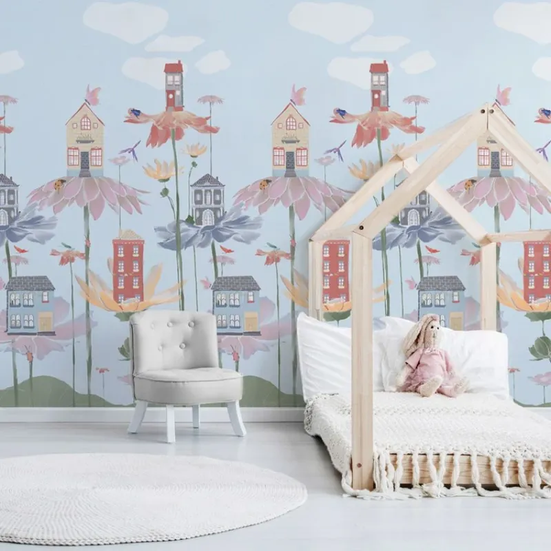 Ofertă Flower houses, VLAdiLA Tapet cu case pe flori, design unic și modern