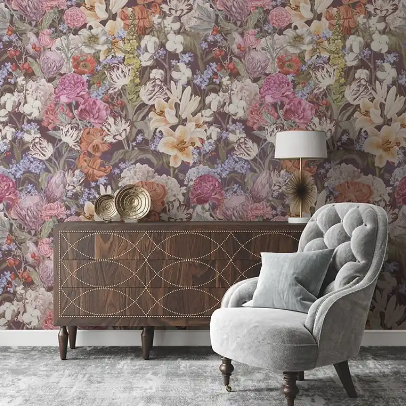 Primavera Pastel Flowers (dark), VLAdiLA Tapet floral cu flori pastelate Cumpără online