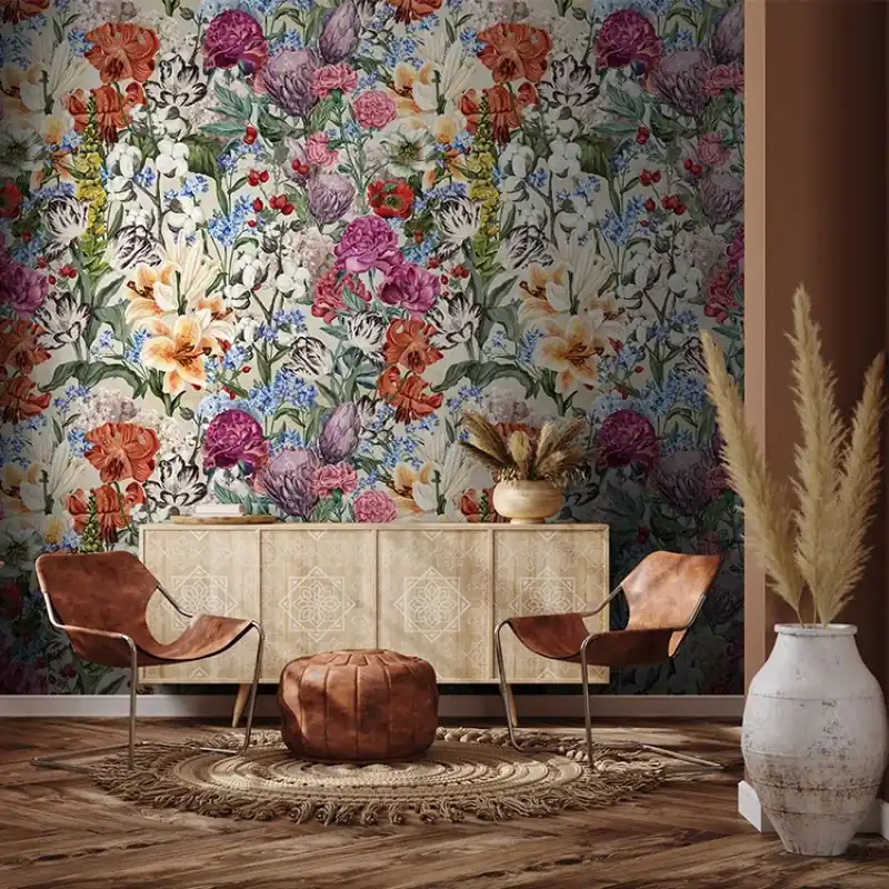 Primavera flowers (cream), VLAdiLA Tapet floral cu flori delicate și vibrante Premium