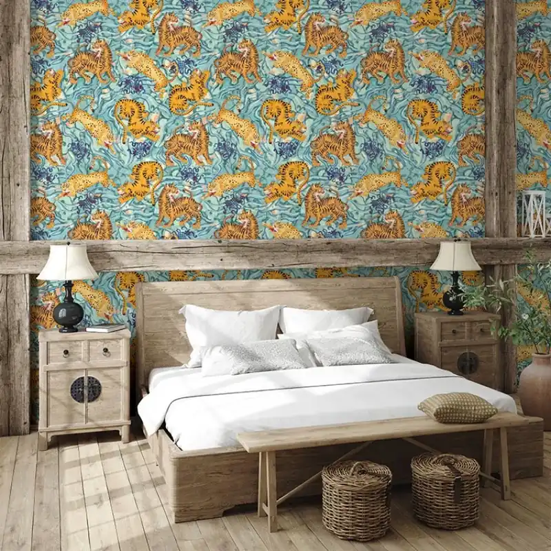 Reducere Waghoba Teal, VLAdiLA Tapet cu tigri pentru un decor exotic și vibrant