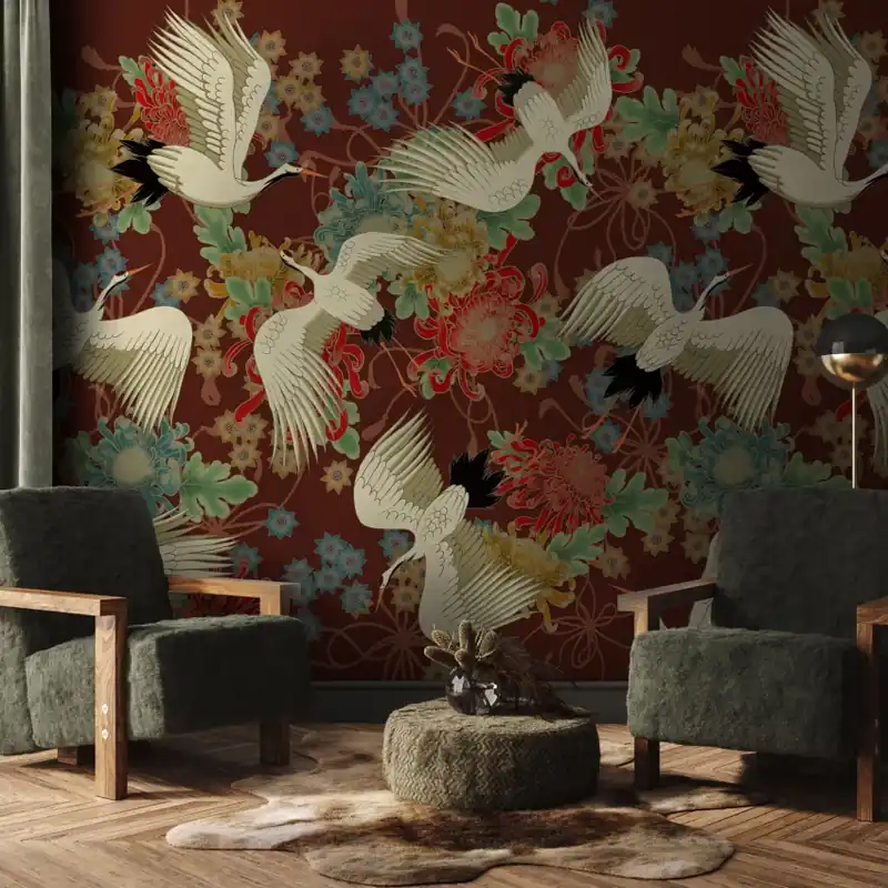 Uchikake (red), VLAdiLA Tapet cu macarale și crizantemă - design elegant și sofisticat Reducere de preț