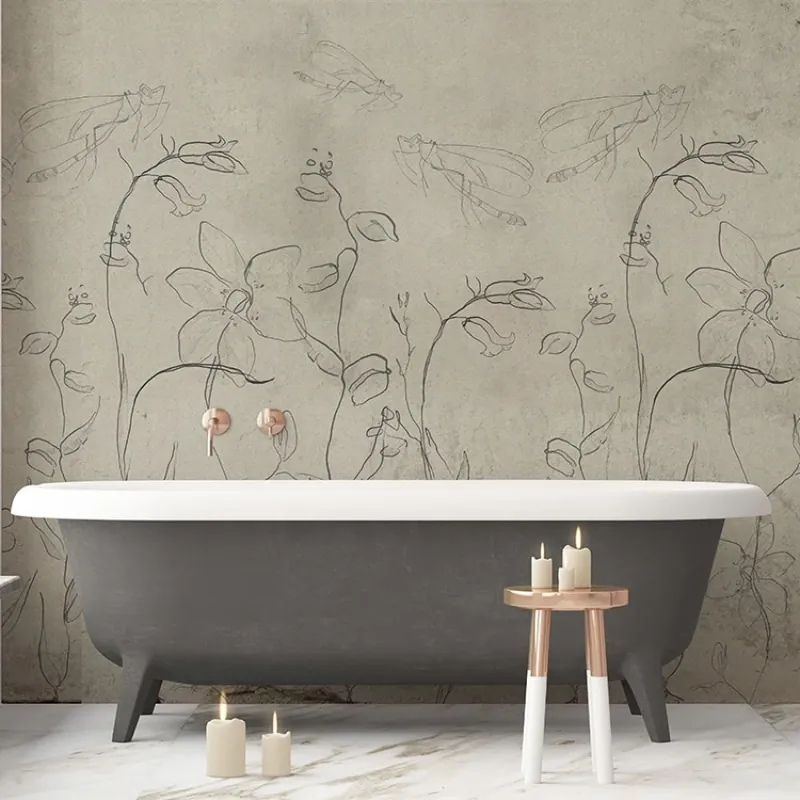 Intaglio Field Paper Texture, VLAdiLA Tapet cu flori și libelule, design minimalist Plată securizată