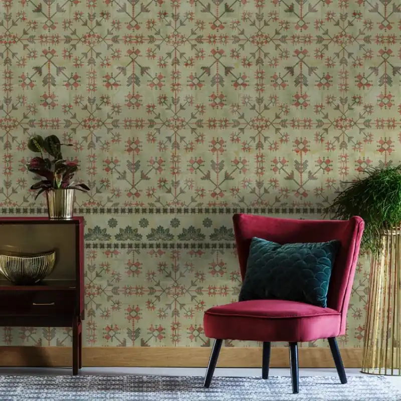 Mozaic, VLAdiLA Tapet geometric modern cu accente roșii Plată securizată