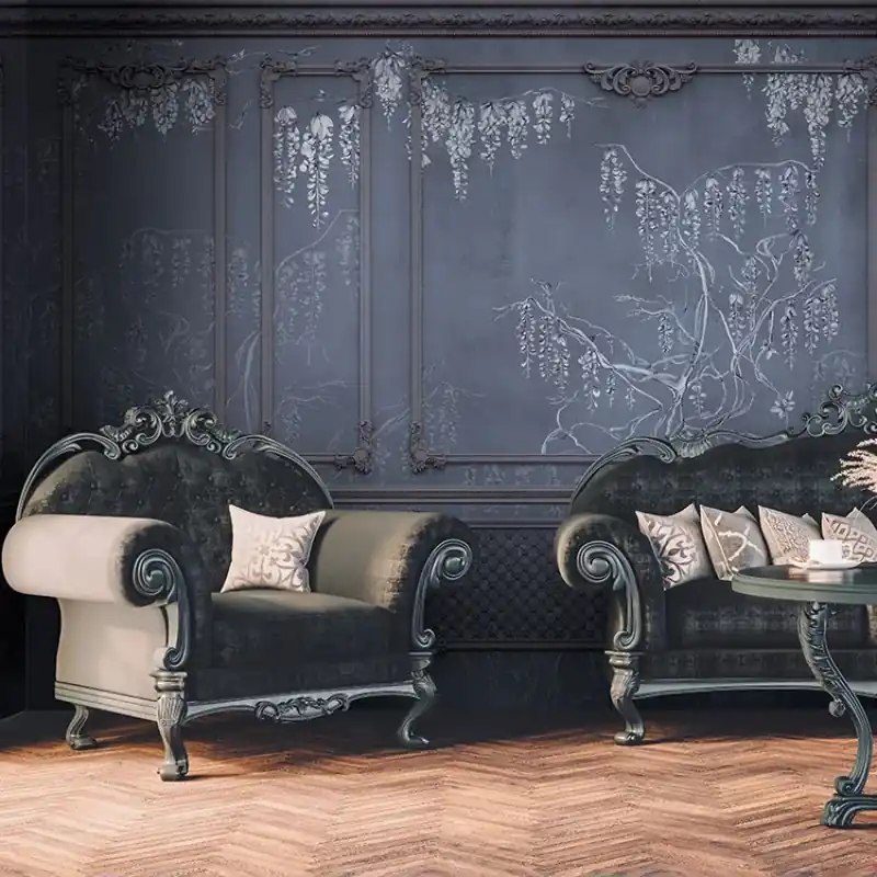 Royal Vines (Storm), VLAdiLA Tapet cu design clasic, cu viță de vie, în nuanțe de gri închis. Ultima șansă