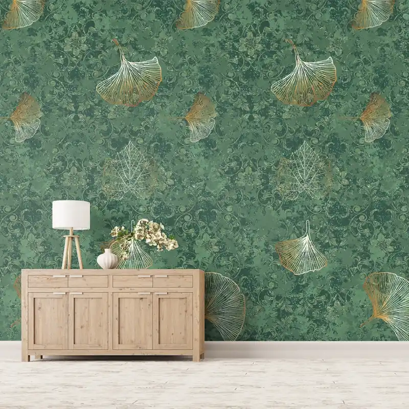 Viride Emerald, Dream Prints Tapet cu frunze aurii - Un design elegant și rafinat Disponibil imediat