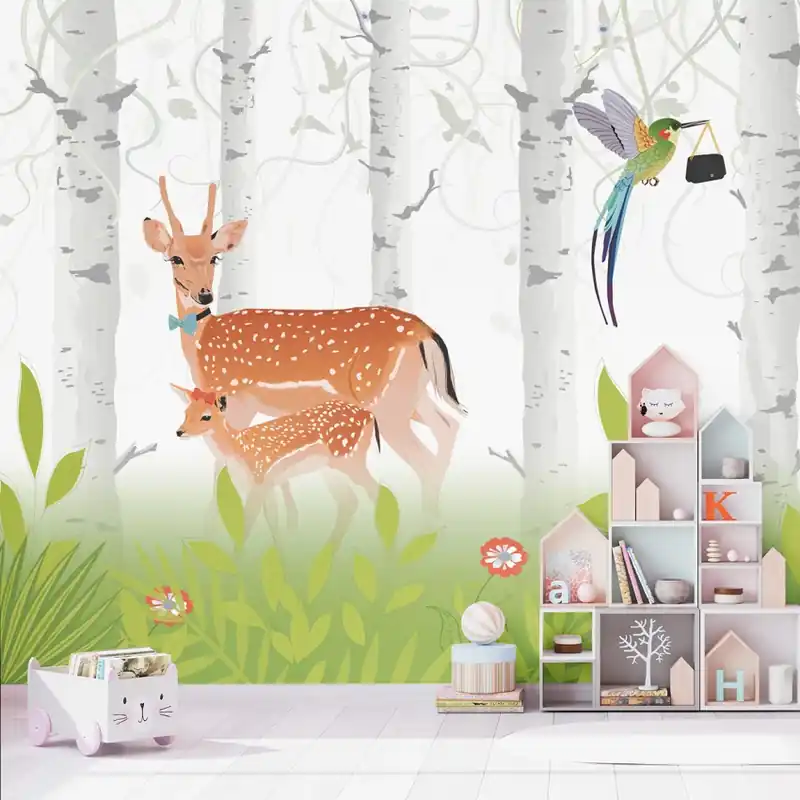 Chilipir Fiesta, Dream Prints Tapet cu cerbi și pădure fermecătoare