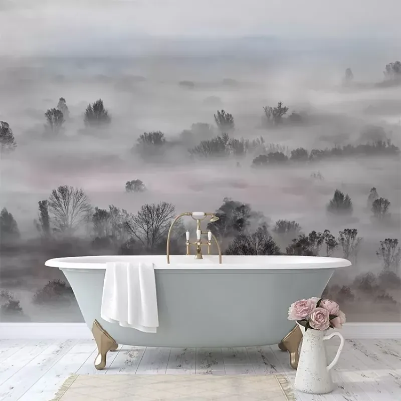 Preț mic Foggy Landscape Pastels, VLAdiLA Tapet cu peisaj învăluit în ceață, cu culori pastelate