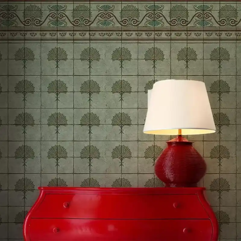 Retur ușor Green Tiles Art Nouveau, VLAdiLA Tapet cu design Art Nouveau elegant