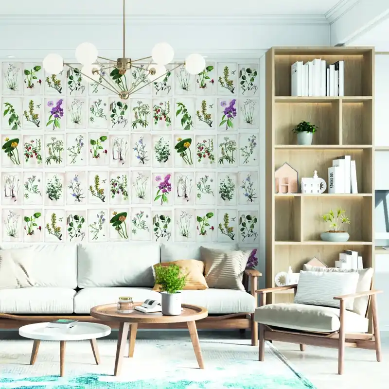 Reducere extra Fleurs Sauvages, Parchemin, PaperMint Tapet floral modern cu flori si plante ilustrate