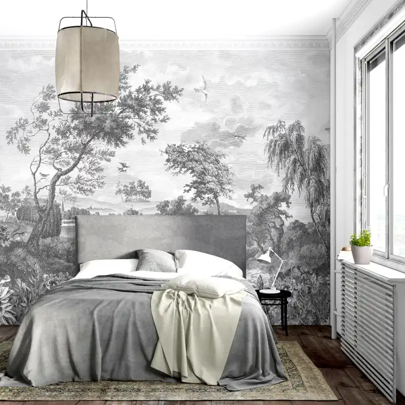 Fontainebleau, Grisaille, PaperMint Tapet cu design clasic, alb-negru, cu peisaj liniștit Noutate