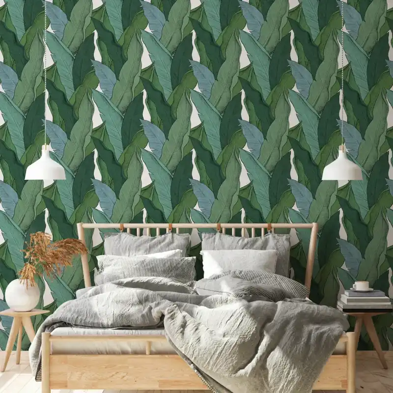 Preferatul clienților Leaf, Vert / Fond Blanc, 5.3mp / rola, PaperMint Tapet cu model de frunze verzi