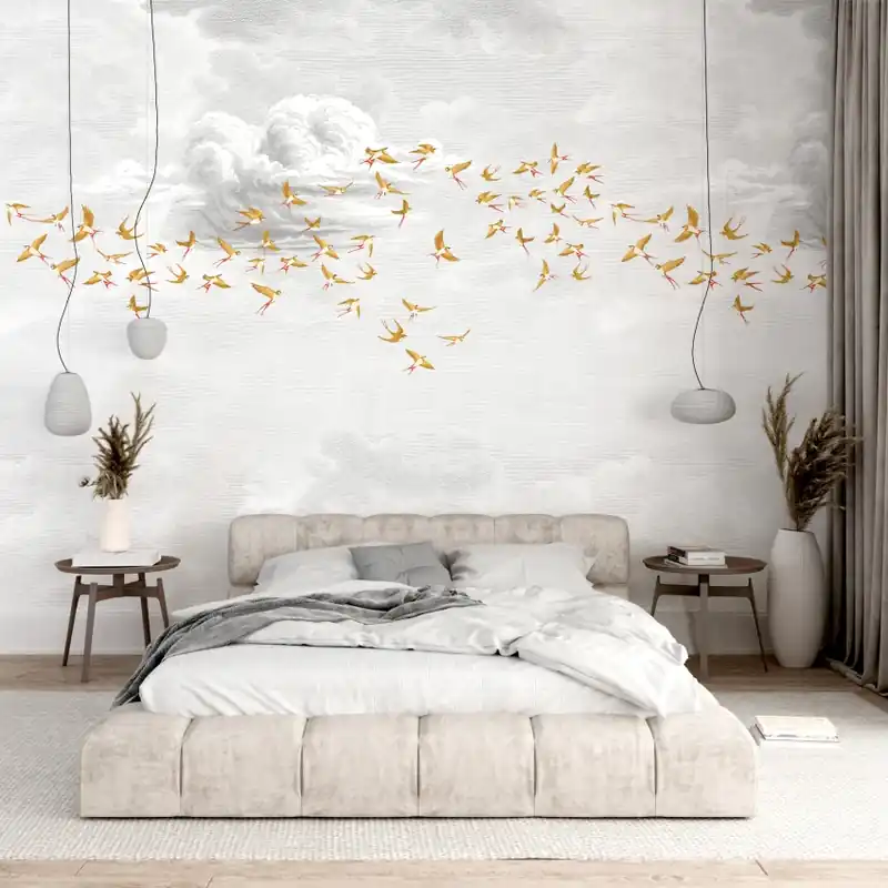 Swallow Cloud, Ambre Royale, PaperMint Tapet Elegant cu Nori și Păsări Aurii Reducere