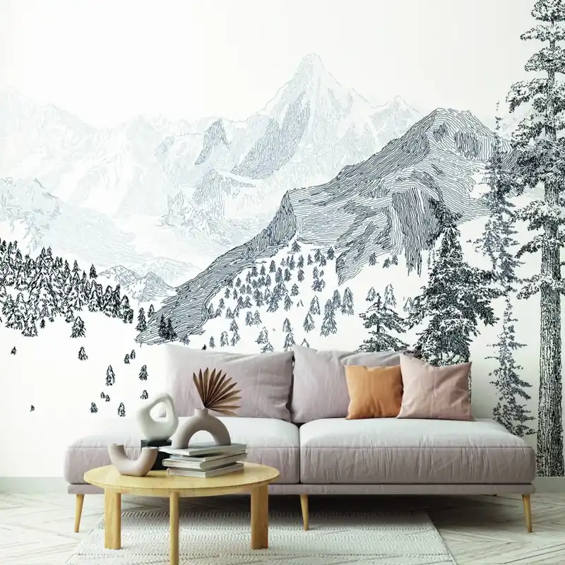 Montagne, Hiver, PaperMint Tapet cu design minimalist cu un peisaj montan elegant Ofertă specială