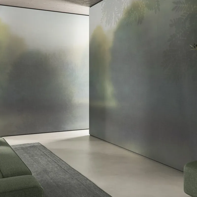 Soffuso, Variant 1, Glamora Tapet cu aspect de țesătură, cu design abstract și nuanțe de verde Premium