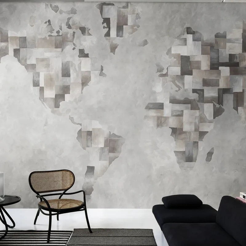 Lichidare de stoc Exclusive Wallpaper / L‘Image du Monde Re-Edition (gri), Londonart Tapet modern cu hartă a lumii în nuanțe de gri