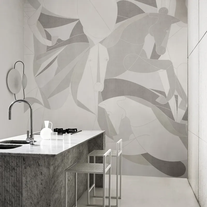 Exclusive Wallpaper / Murgese Horses Re-Edition (bej), Londonart Tapet cu cai pictati in nuante neutre, pentru un decor elegant si minimalist Promoție