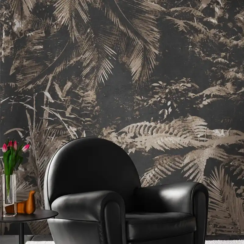 Popular Exclusive Wallpaper / Gravitoni Re-Edition (maro), Londonart Tapet cu frunze tropicale, design modern si elegant