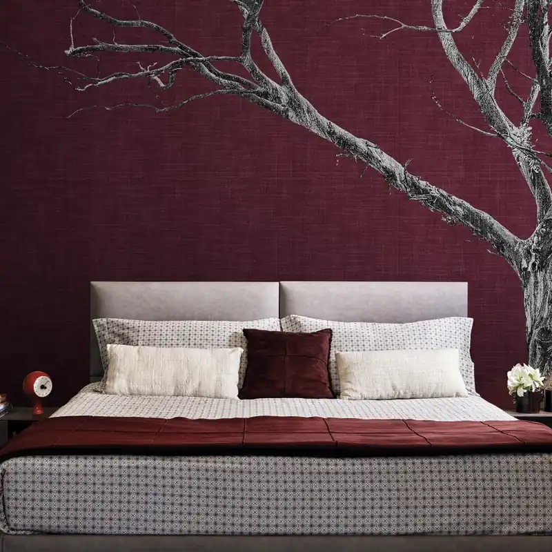 Exclusive Wallpaper / Brambles Re-Edition (rosu), Londonart Tapet cu design minimalist, copac uscat pe un fond roșu elegant Popular