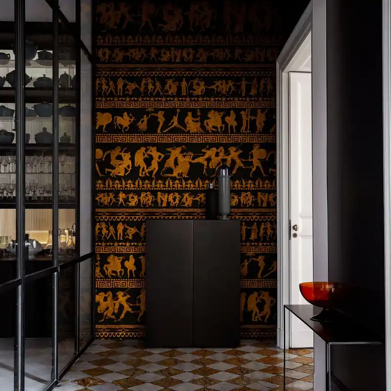 Reducere Exclusive Wallpaper / Symposion (negru), Londonart Tapet cu motive grecești, perfect pentru un decor sofisticat