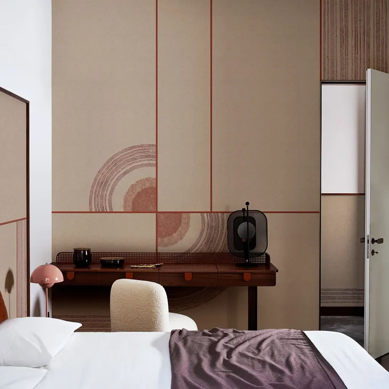 Exclusive Wallpaper / Tatami (bej), Londonart Tapet modern cu design japonez pentru un dormitor elegant Ofertă exclusivă